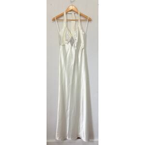 Vintage Jessica McClintock for Gunne Sax White Satin Halter Gown Prom Wedding